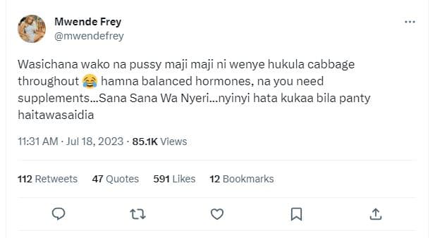 Mwende frey mwendetrey wasichana wako na pussy maji maji ni wenye hukula cabbage