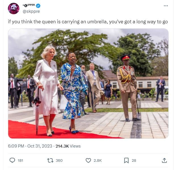 Gipper skppre if you think the queen is carrying an umbrella, you've got a long