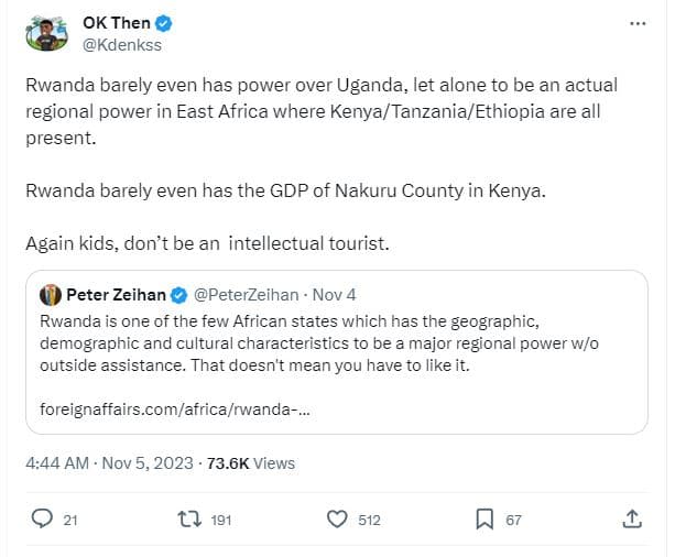 Ok then kdenkss rwanda barely even has power over uganda, let alone to be an act