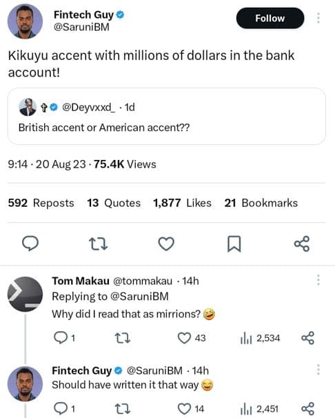 Fintech guy sarunibm follow kikuyu accent with millions of dollars in the bank a