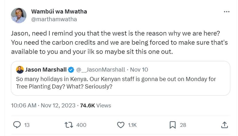 Wambui wa mwatha marthamwatha jason, need remind you that the west is the reason