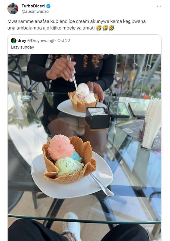 Turbodiesel alexmwanzo mwanamme anafaa kublend ice cream akunywe kama keg bwana
