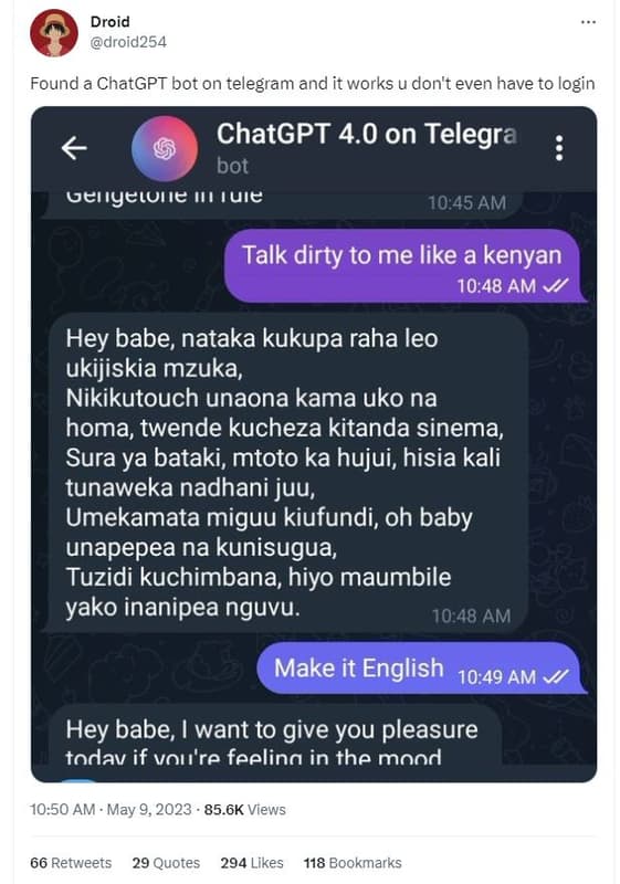 Droid droid254 found a chatgpt bot on telegram and it works u don't even have to