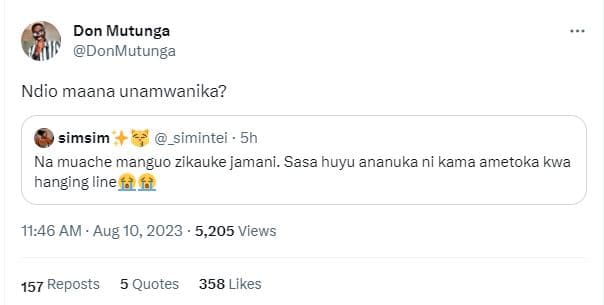 Don mutunga donmutunga ndio maana unamwanika? simsim _simintei . 5h na muache ma