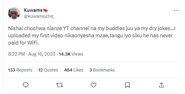 Kuwams kuwamocho nishai chochwa nianze yt channel na my buddies juu ya my dry jo