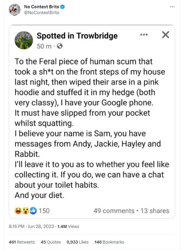 No context brits nocontextbrits spotted in trowbridge 50 m to the feral piece of