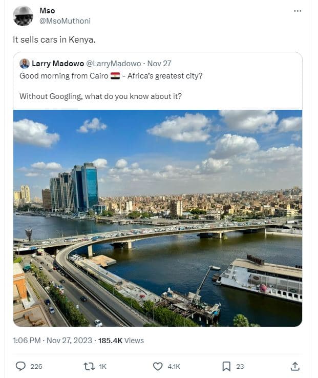 Mso msomuthoni it sells cars in kenya. larry madowo larrymadowo nov 27 good morn