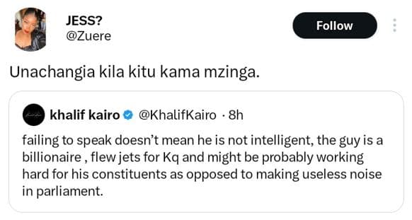 Jess? zuere follow unachangia kila kitu kama mzinga. khalif kairo khalifkairo 8h