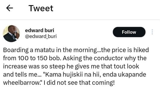 Tweet edward buri edward_buri follow boarding a matatu in the morningthe price i