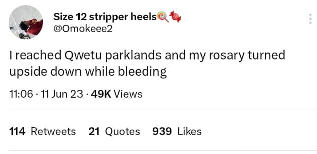 Size 12 'stripper heels omokeee2 reached qwetu parklands and my rosary turned up