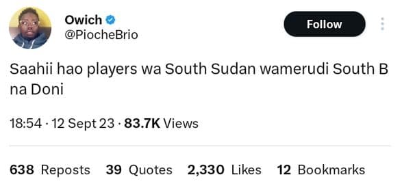 Owich piochebrio follow saahii hao players wa south sudan wamerudi south b na do