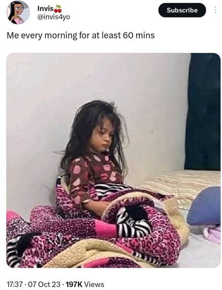 Invis invisgyo subscribe me every morning for at least 60 mins 17.37 07 oct 23 .