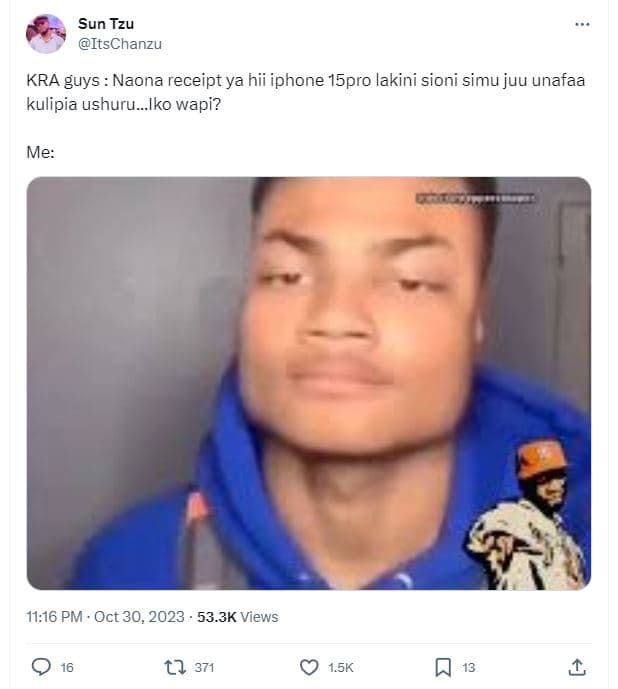 Sun tzu itschanzu kra guys naona receipt ya hii iphone 15pro lakini sioni simu j