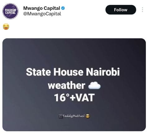 Chfree mwango capital mwangocapital follow state house nairobi weather 16 vat et