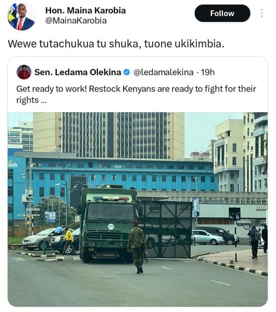 Hon. maina karobia mainakarobia follow wewe tutachukua tu shuka tuone ukikimbia