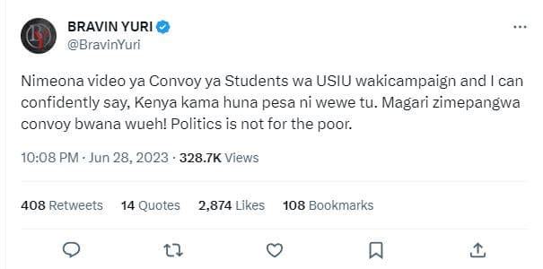 Bravin yuri bravinyuri nimeona video ya convoy ya students wa usiu wakicampaign