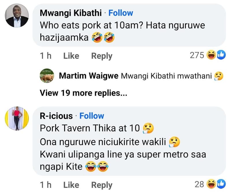 Mwangi kibathi follow who eats pork at 10am? hata nguruwe hazijaamka 1 h like re