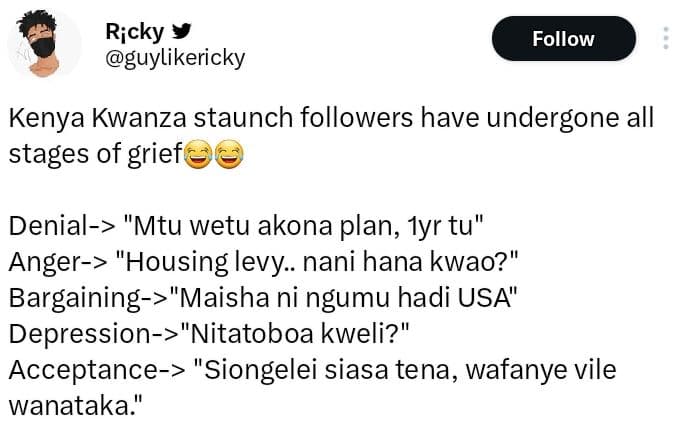 Rjcky guylikericky follow kenya kwanza staunch followers have undergone all stag