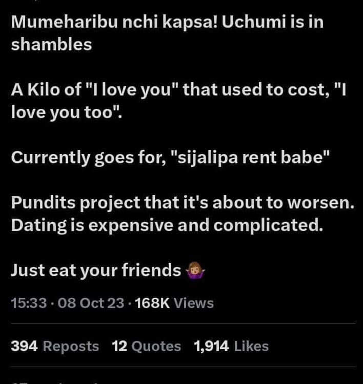 Mumeharibu nchi kapsa! uchumi is in shambles a kilo of ilove you that used to co