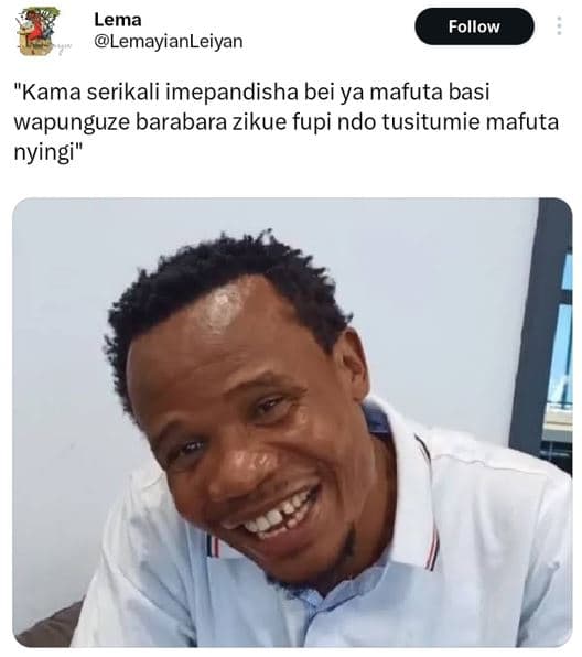 Lema lemayianleiyan follow kama serikali imepandisha bei ya mafuta basi wapunguz