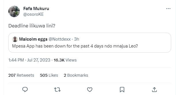 Fafa mukuru osoroke deadline ilikuwa lini? malcolm eggs nottdexx 3h mpesa app ha