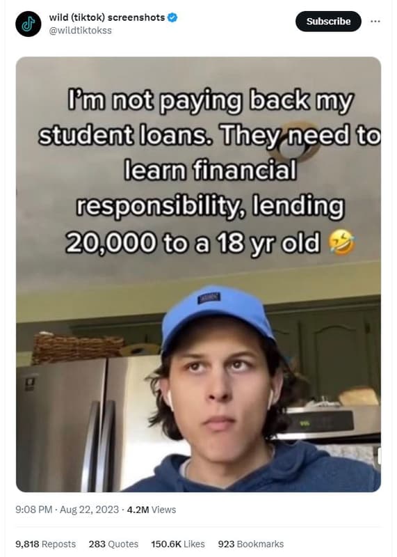 Wild tiktok screenshots wildtiktokss subscribe pm not paying backmy student loan
