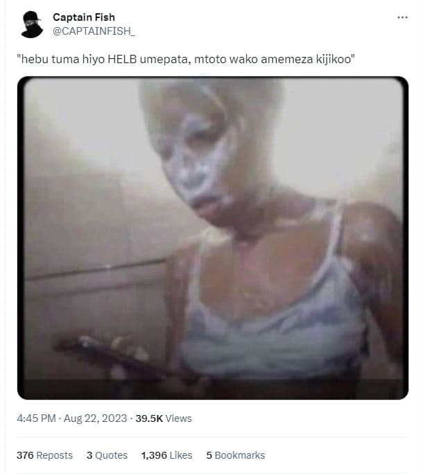 Captain fish captainfish_ hebu tuma hiyo helb umepata mtoto wako amemeza kijikoo