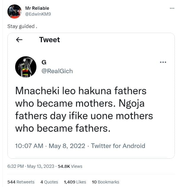 Mr reliable edwinkm9 stay guided tweet realgich mnacheki leo hakuna fathers who