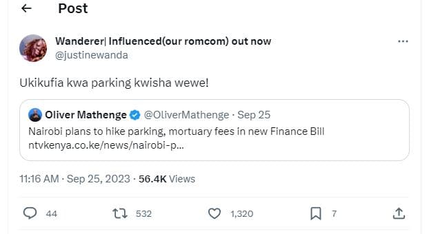 Post wandererl influencedour romcom out now justinewanda ukikufia kwa parking kw