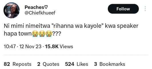 Peachesv chiefkhueef follow ni mimi nimeitwa rihanna wa kayole kwa speaker hapa
