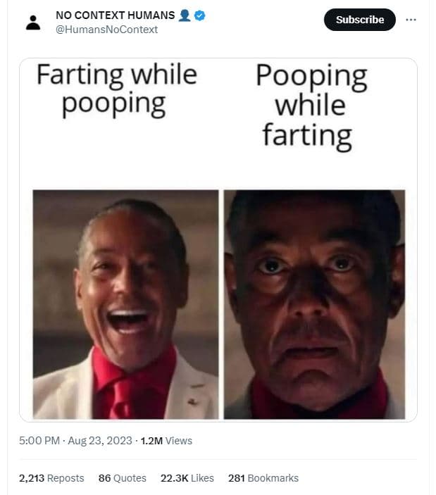 No context humans humansnocontext subscribe farting while pooping pooping while
