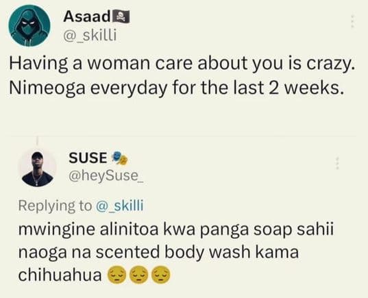 Asaadb skilli having a woman care about you is crazy. nimeoga everyday for the l