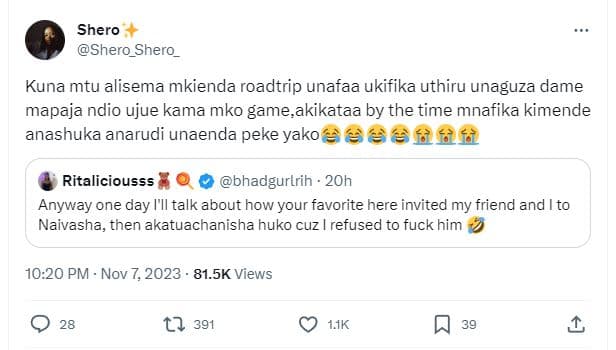 Shero shero_shero kuna mtu alisema mkienda roadtrip unafaa ukifika uthiru unaguz