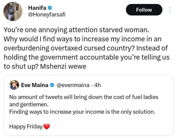 Hanifa honeyfarsafi follow you're one annoying attention starved woman. why woul