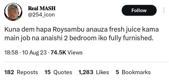 Real mash 254_icon follow kuna dem hapa roysambu anauza fresh juice kama main jo