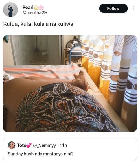 Pearl msritha29 follow kufua kula, kulala na kuliwa toto nemmyy 14h sunday hushi