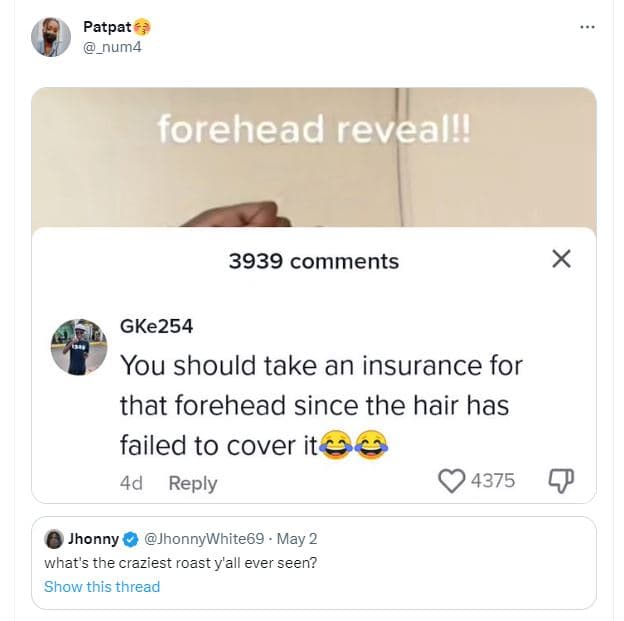Patpat num4 forehead revealu comments gke254 you should take an insurance for th