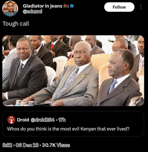 Gladiator in jeans duzif follow tough call droid droid254 whos do you think is t