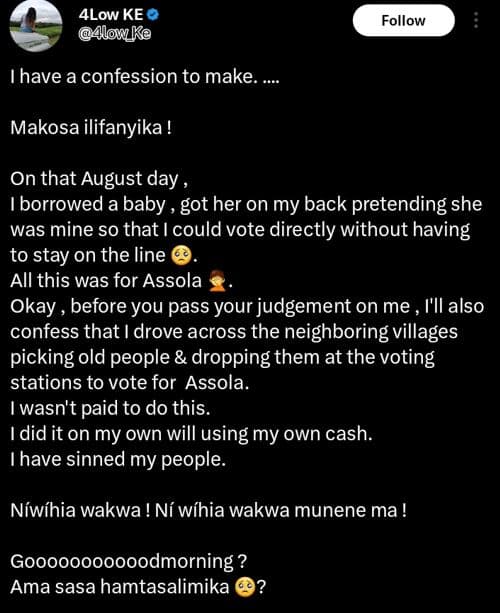 4low ke alowke follow ihave a confession to make_ makosa ilifanyika on that augu