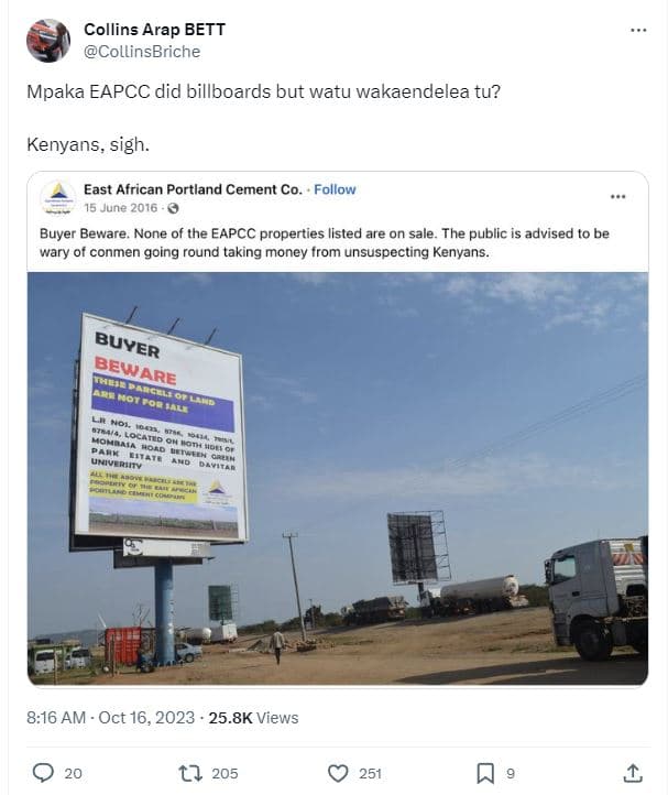 Collins arap bett collinsbriche mpaka eapcc did billboards but watu wakaendelea