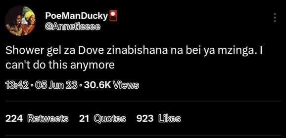 Poemanducky annedeeee shower gel za dove zinabishana na bei ya mzinga. can't do