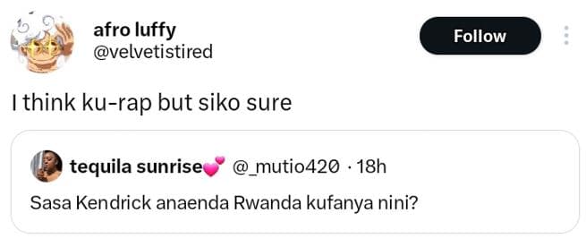 Afro luffy velvetistired follow think kurap but siko sure tequila sunrise mutio4