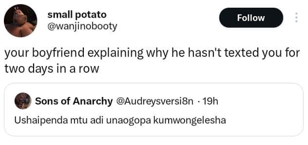 Small potato wanjinobooty follow your boyfriend explaining why he hasn't texted