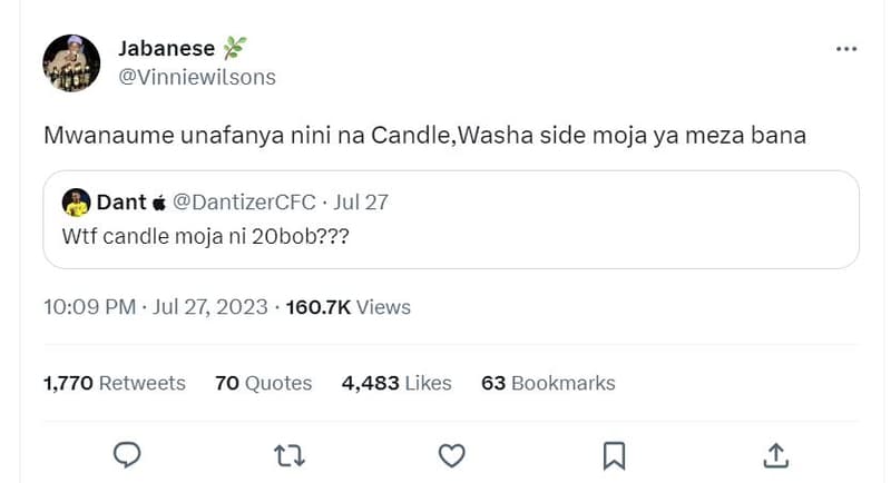 Jabanese vinniewilsons mwanaume unafanya nini na candle,washa side moja ya meza