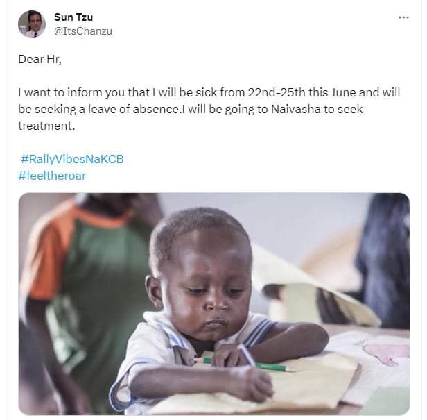 Sun tzu itschanzu dear hr want to inform you that will be sick from 22nd25th thi