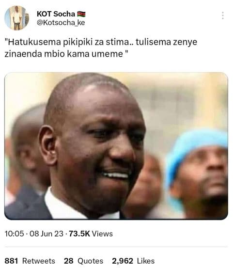 Kot socha kotsocha_ke hatukusema pikipiki za stima. tulisema zenye zinaenda mbio