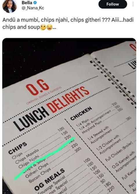 Bella nana kc follow andñ a mumbi, chips njahi, chips githeri ??? aiii_hadi chip