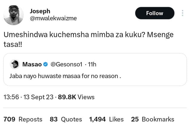 Joseph mwalekwaizme follow umeshindwa kuchemsha mimba za kuku? msenge tasal masa
