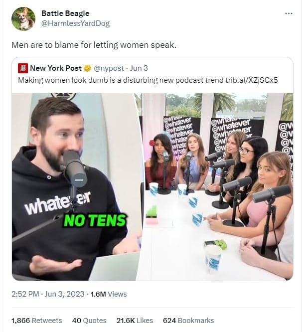 Battle beagle harmlessyarddog men are to blame for letting women speak. new york