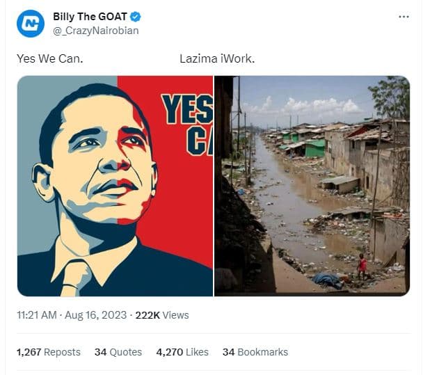 Billy the goat _crazynairobian yes we can. lazima iwork. yes gi 11.21 am aug 16,